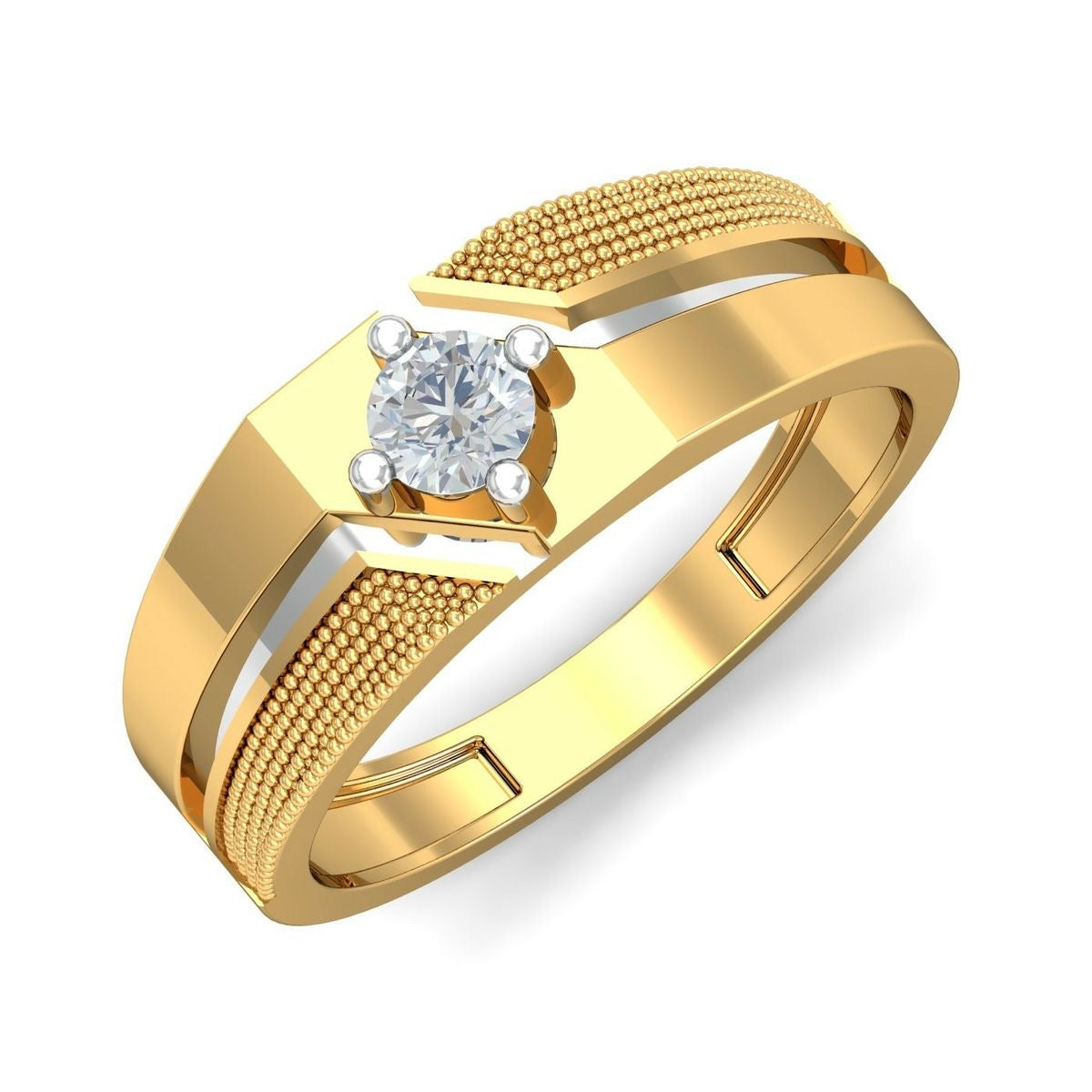Gold Beaded Shoulder Solitaire Ring