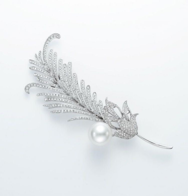 Pearl Feather Diamond Brooch