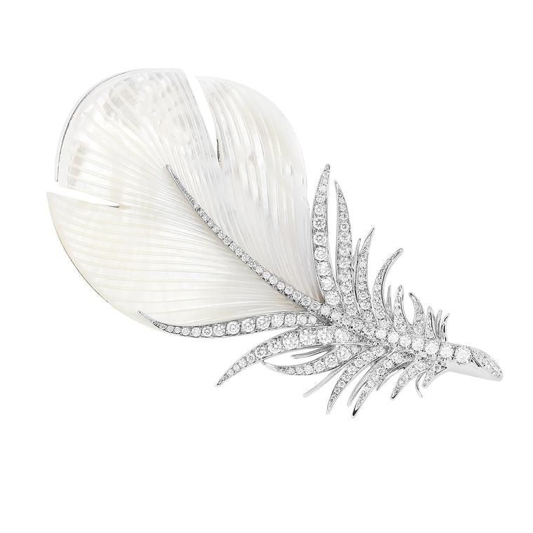 Mother-of-Pearl Couture Feather Brooch