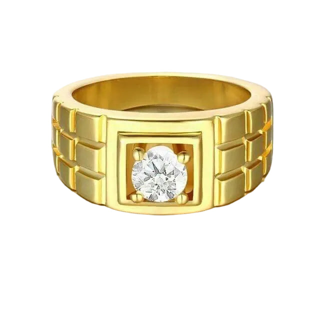 Wide Block Gold Solitaire Band