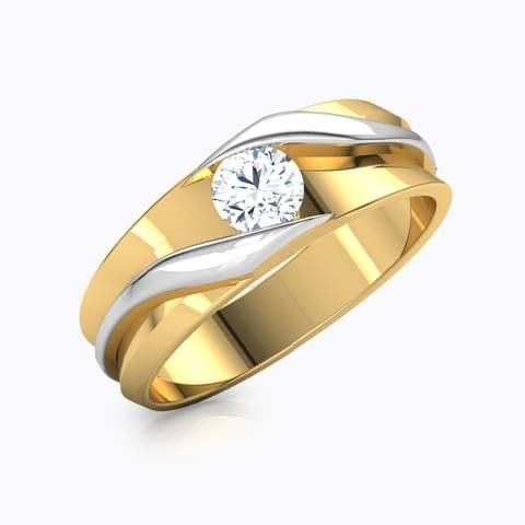 Two-Tone Wave Solitaire Gold Ring