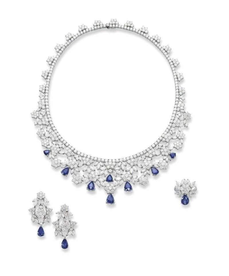 Sapphire Teardrop Floral Set