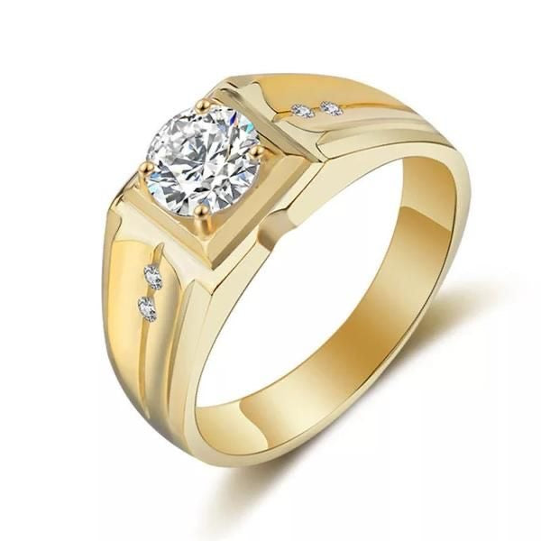 Round Solitaire Gold Ring with Side Accents