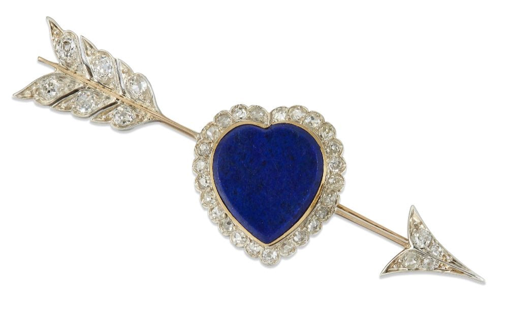 Lapis Heart Arrow Brooch
