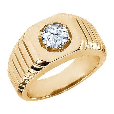 Ribbed Hexagon Gold Diamond Ring