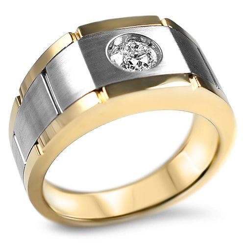 Brushed Two-Tone Bezel Diamond Ring