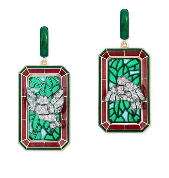 Emerald Bird Mosaic Earring