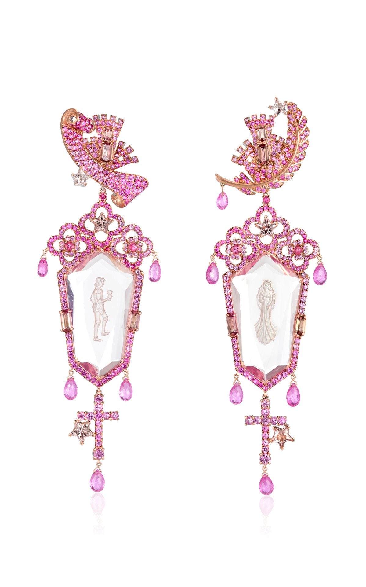 Pink Crystal Cameo Earring