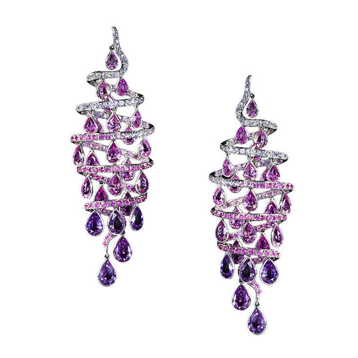Purple Spiral Rain Earrings