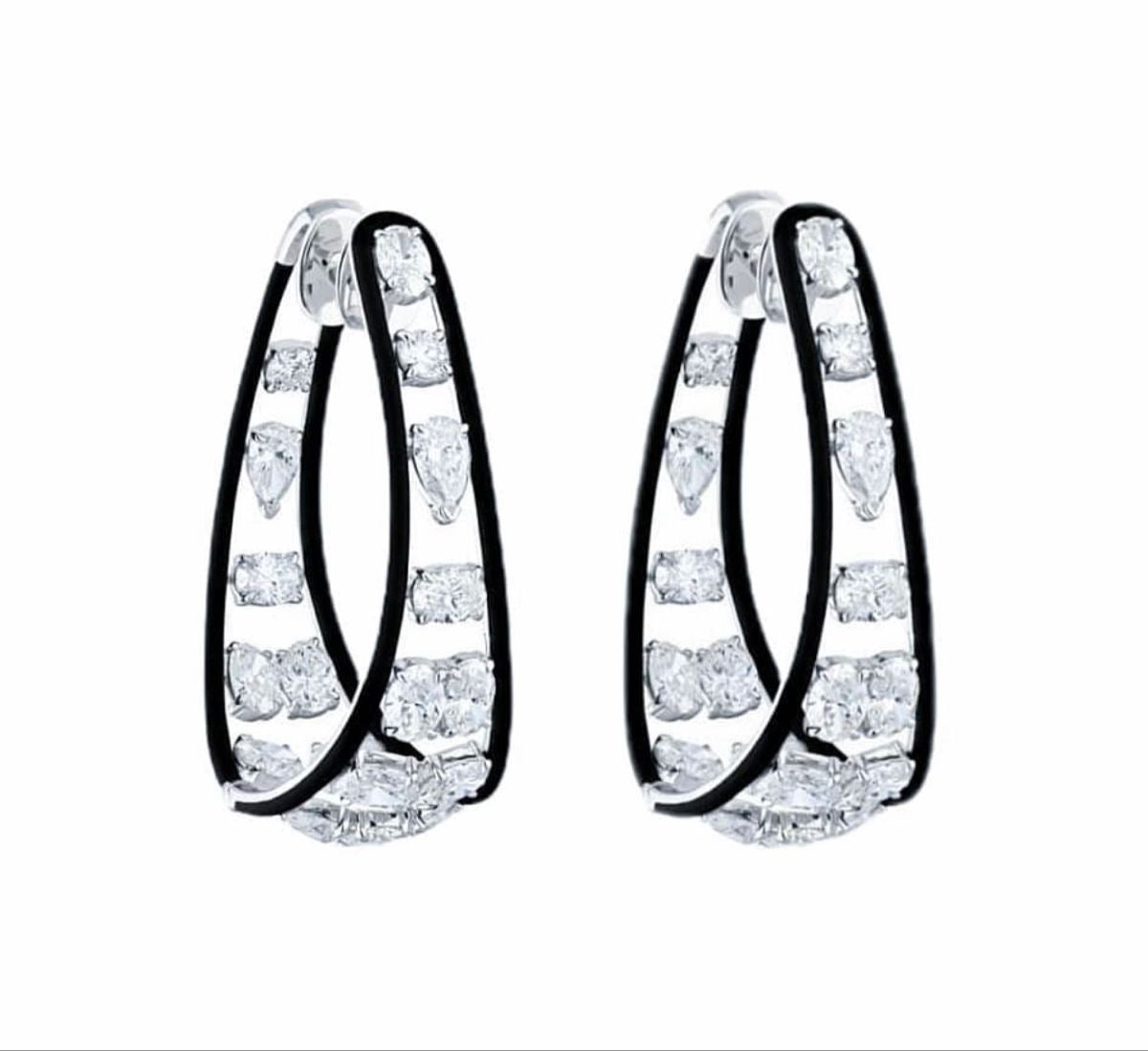 Black & White Diamond Cage Hoops