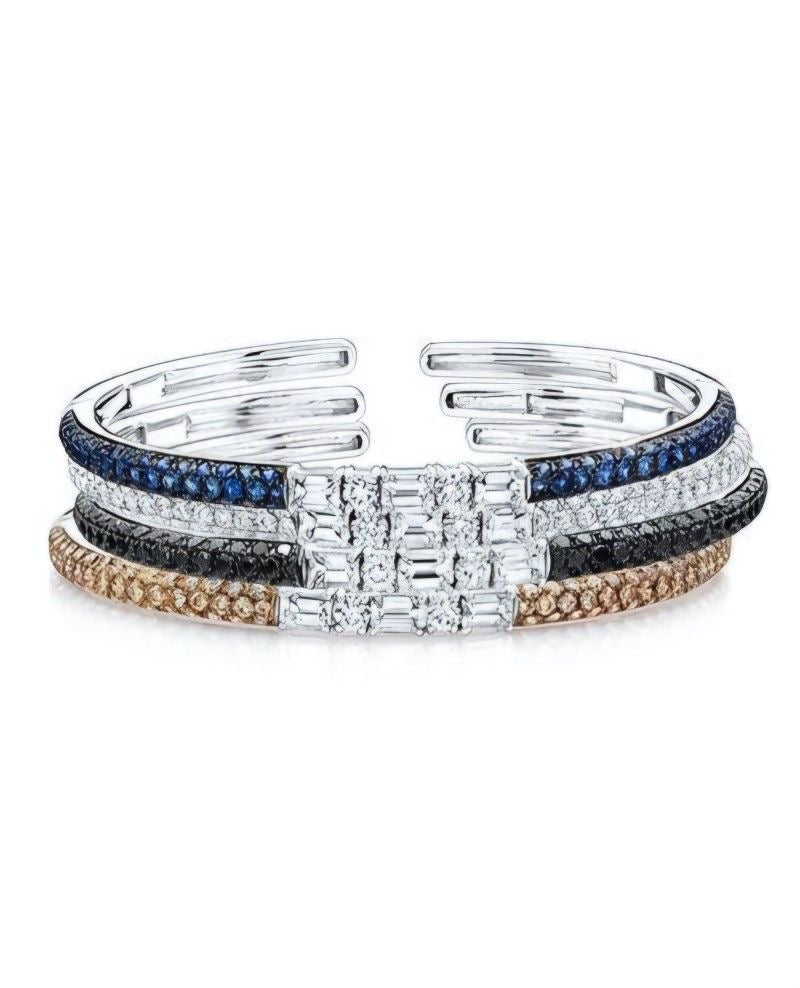 Multicolor Sapphire & Diamond Layered Band Ring