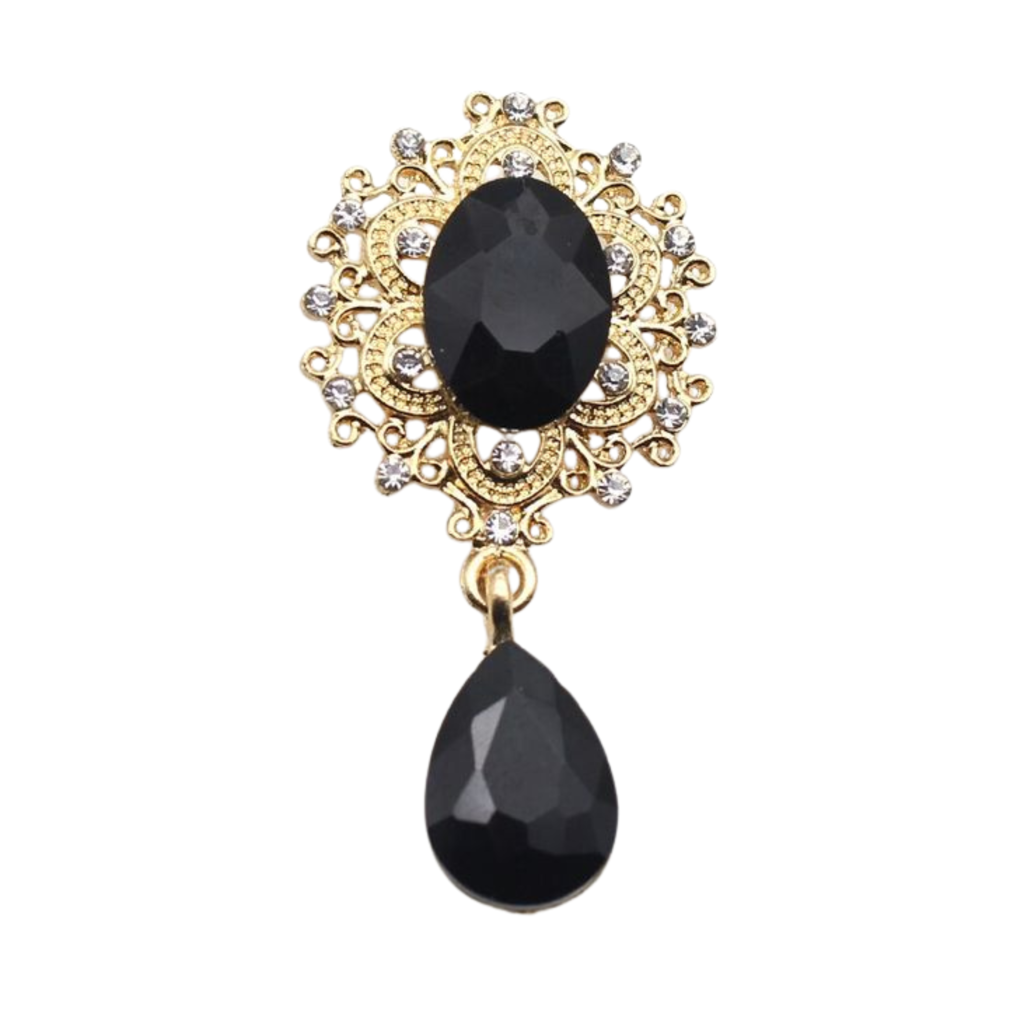 Black Tear Gem Brooch