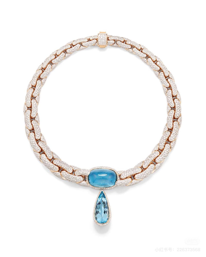 Blue Ice Aquamarine Drop Necklace