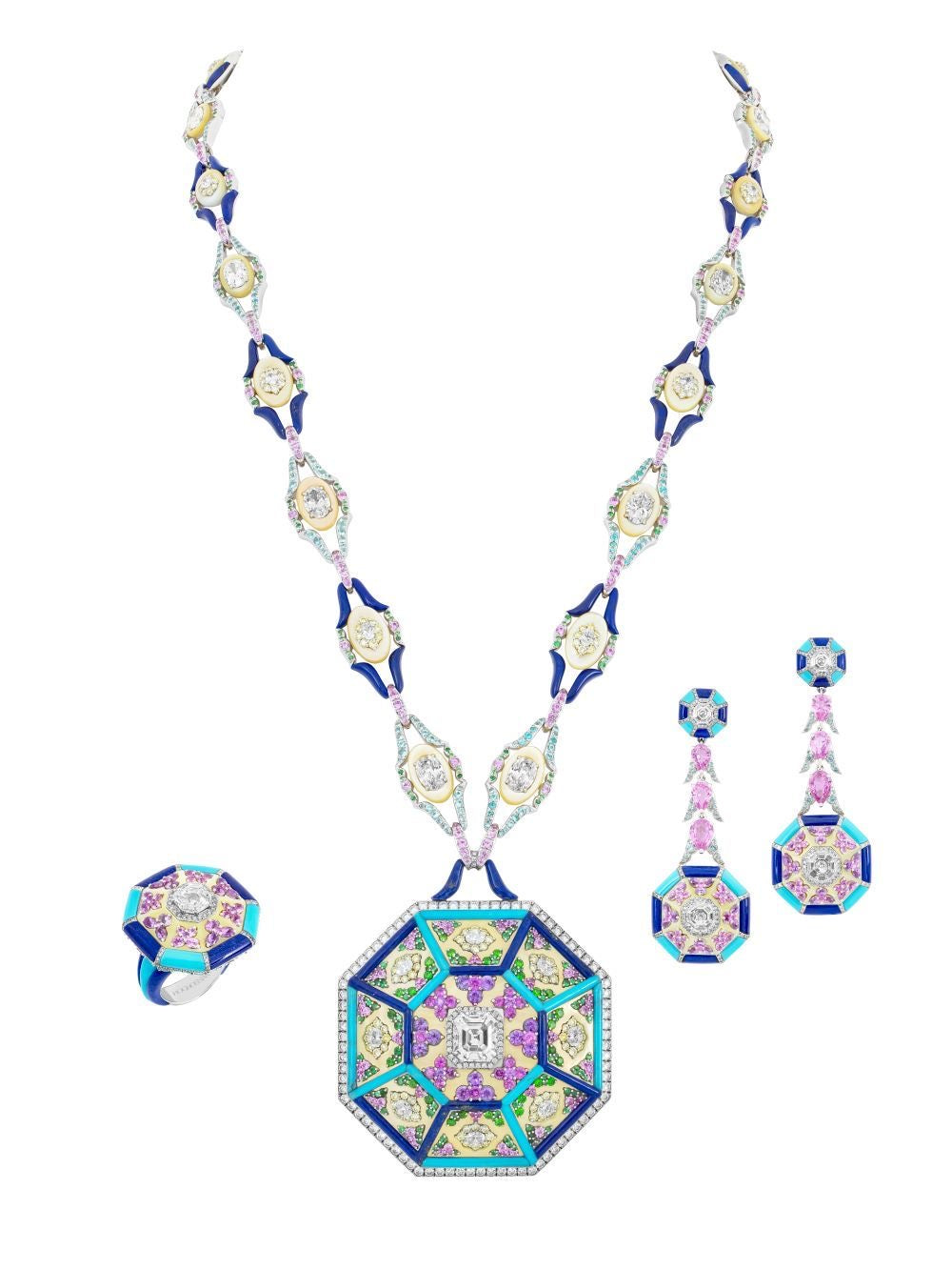 Enamel Mosaic Regal Pendant Set