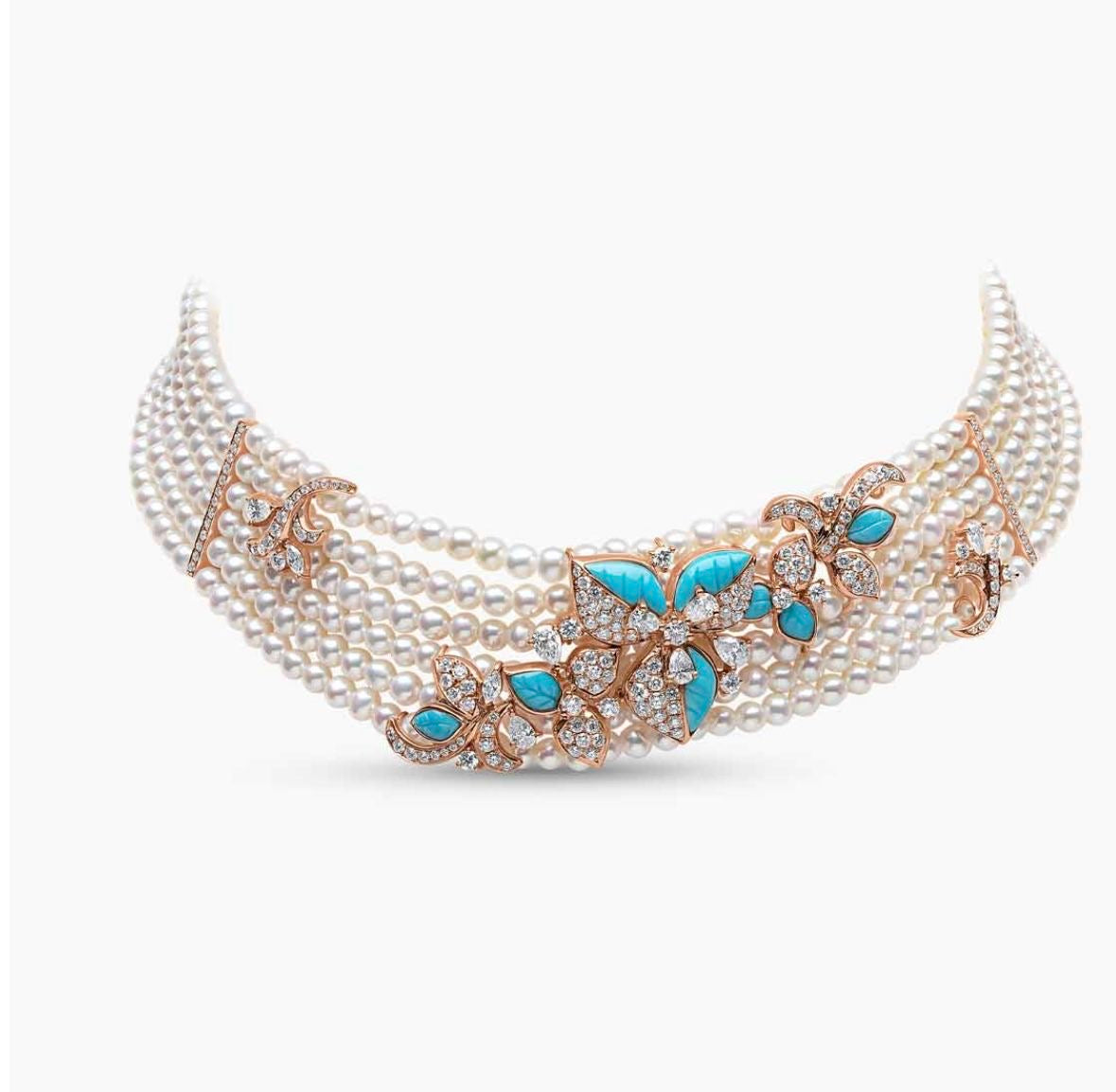 Pearl Garden Turquoise Floral Choker necklace