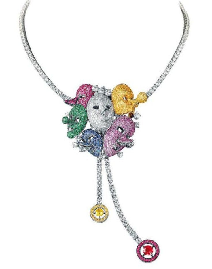 Carnival Masks Sapphire Diamond Necklace