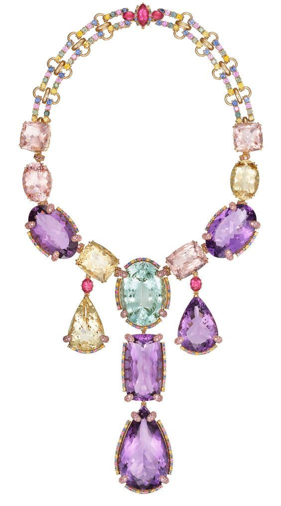 Royal Amethyst & Pastel Gem Tier Necklace