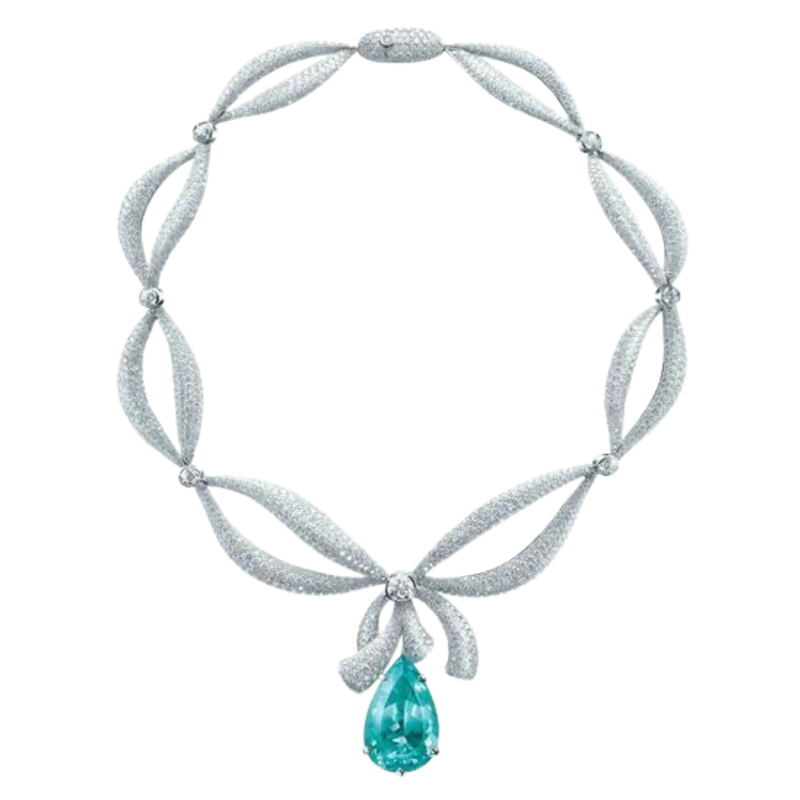 Diamond Ribbon & Paraiba Drop Necklace