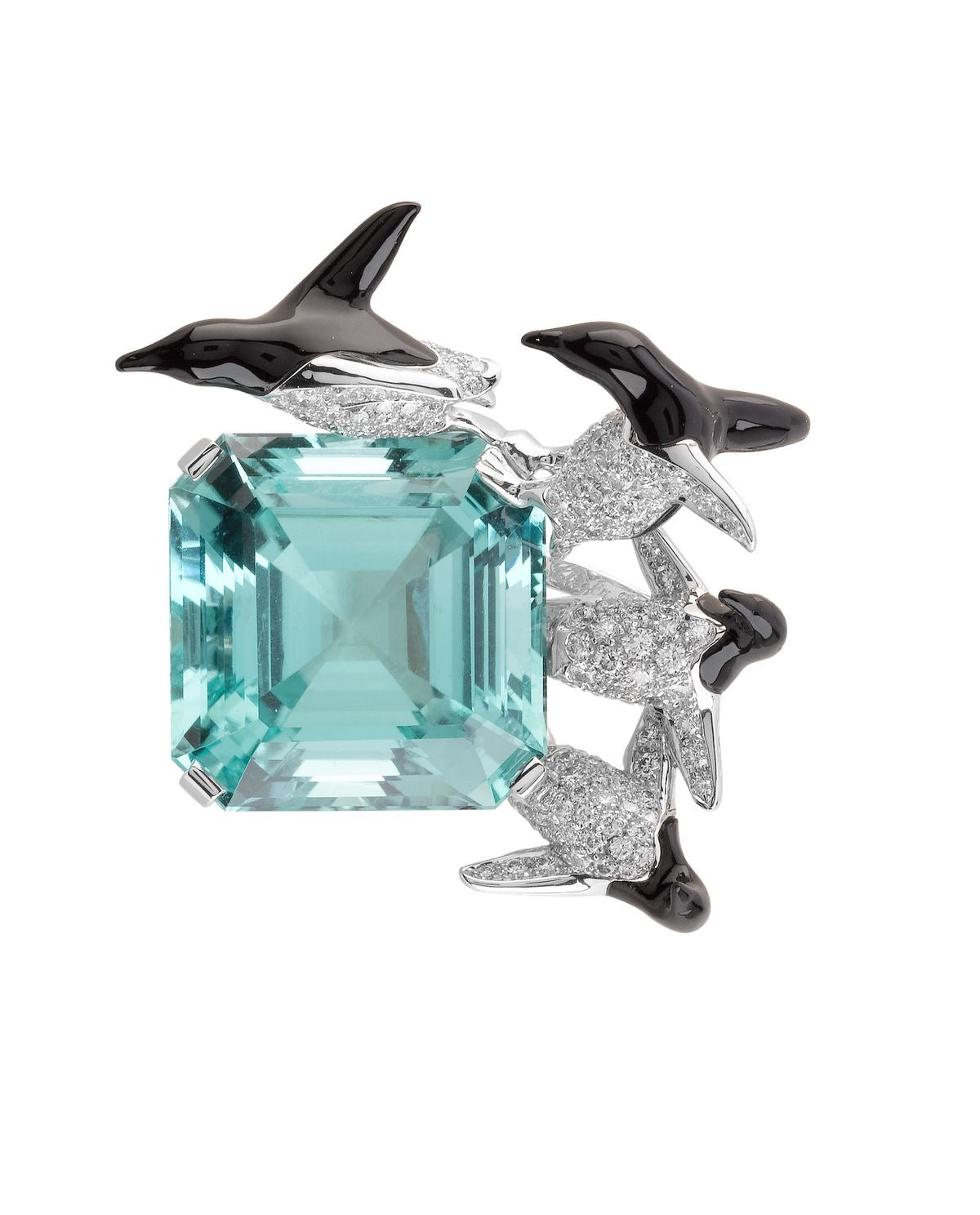 Aquamarine Penguin Diamond Fantasy Ring