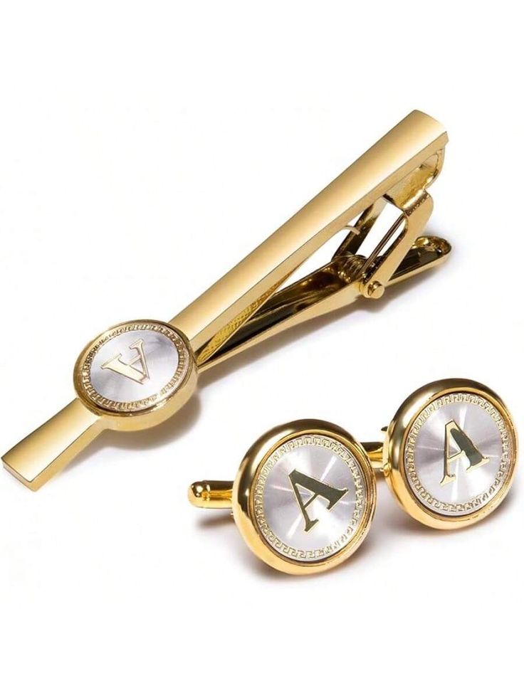 Initial White Pearl Tie Clip & Cufflinks Set