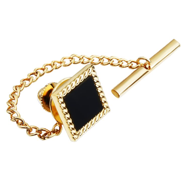 Black Square Tie Tack with Chain