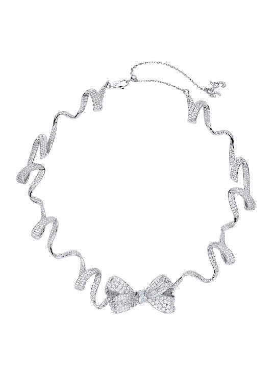 Diamond Ribbon Bow Luxe Necklace