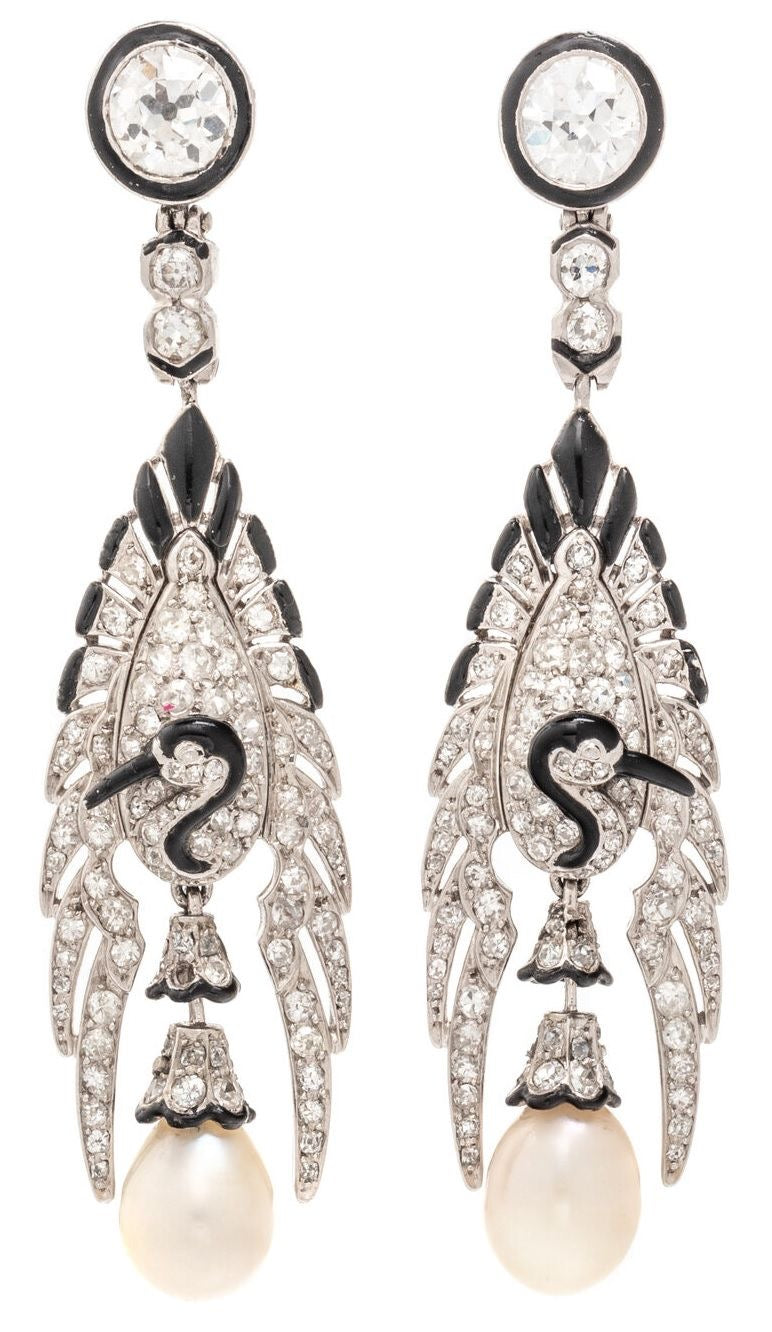 Noir Swan Art Deco Pearl Earrings