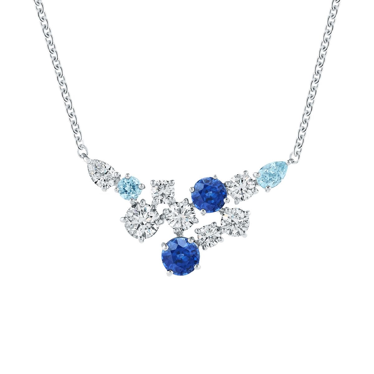 OceanBloom Sapphire Diamond Cluster Necklace