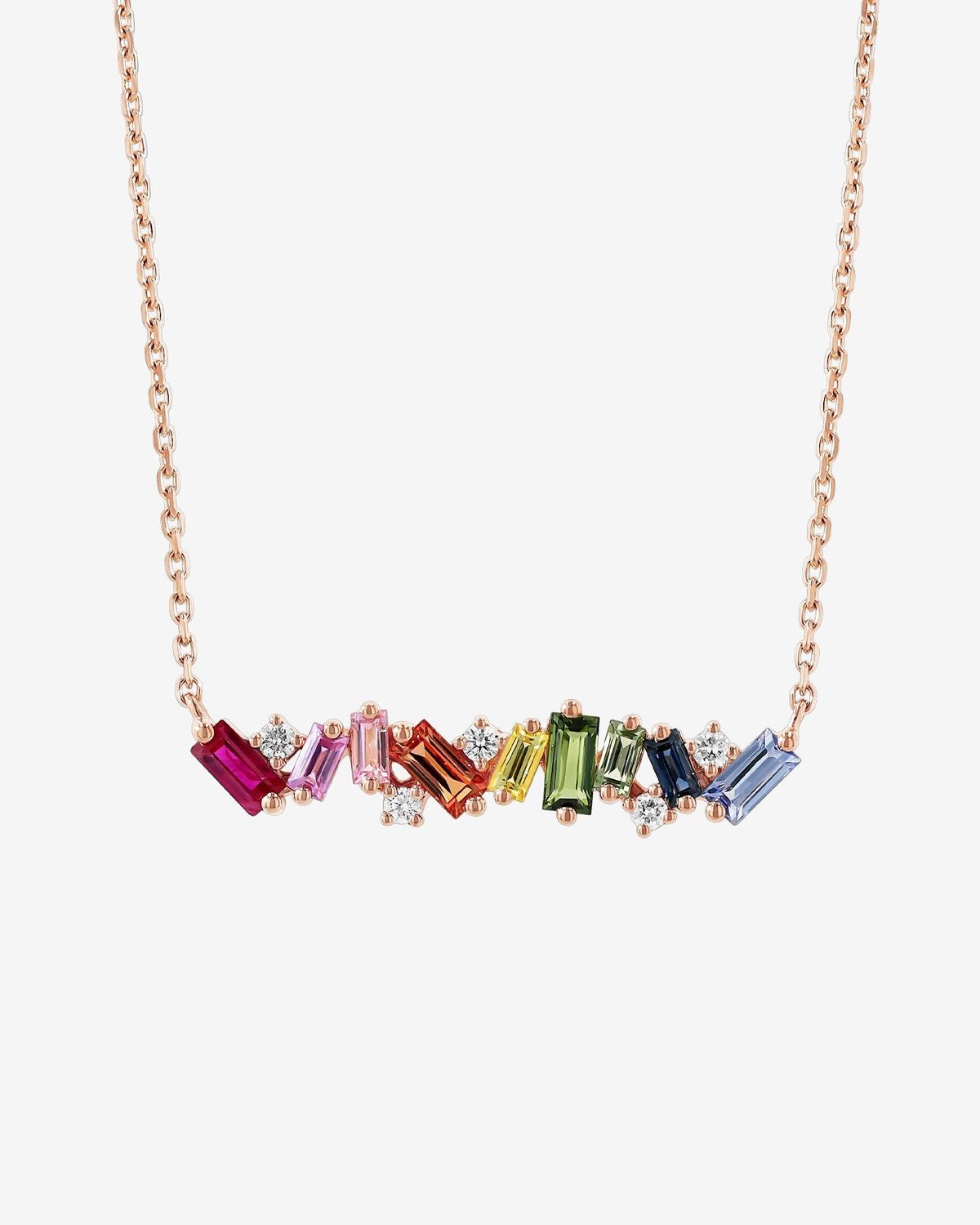 Rainbow Luxe Baguette Bar Necklace