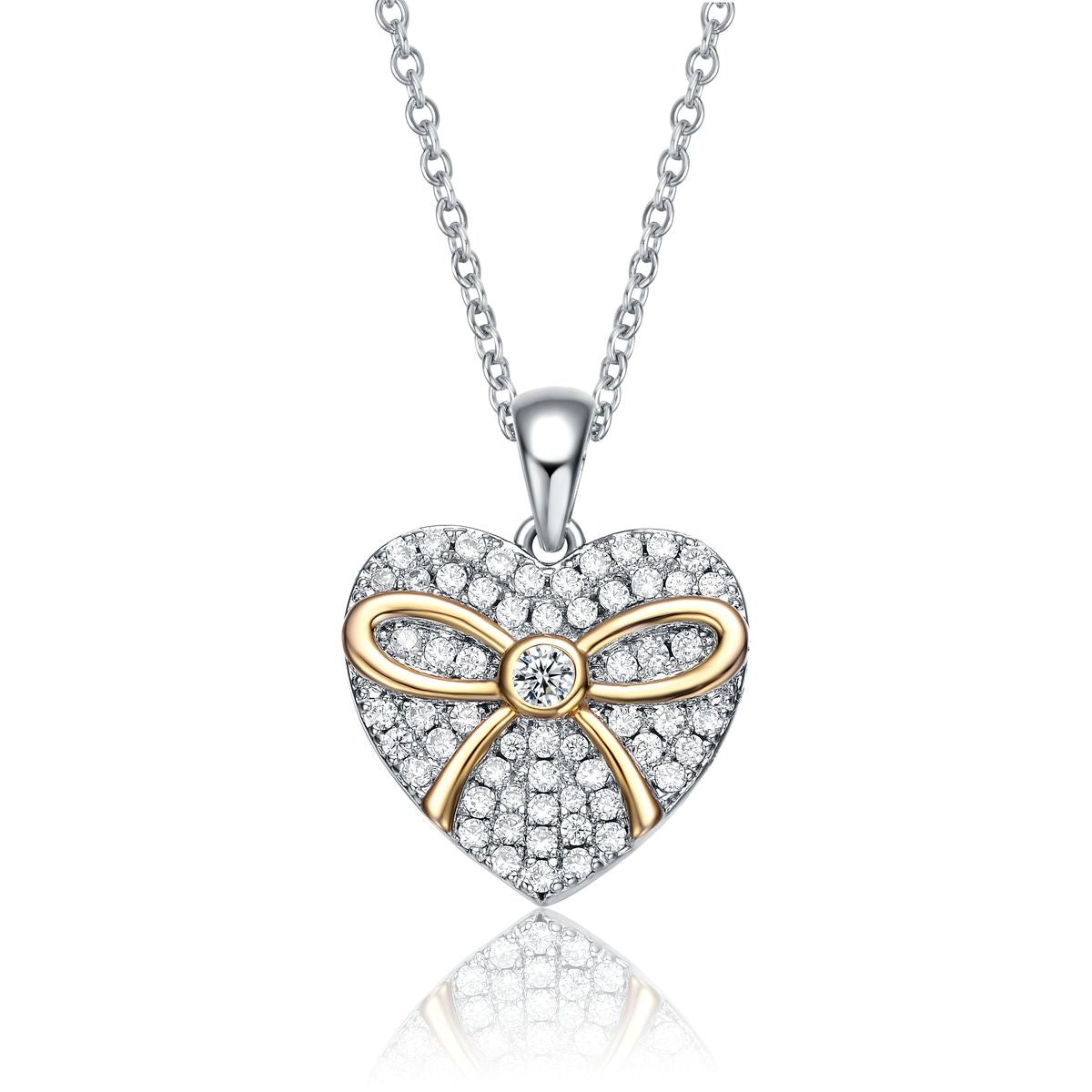 Diamond Heart Ribbon Pendant