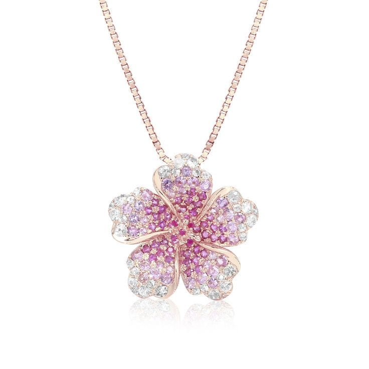 Pink Petal Pave Flower Pendant