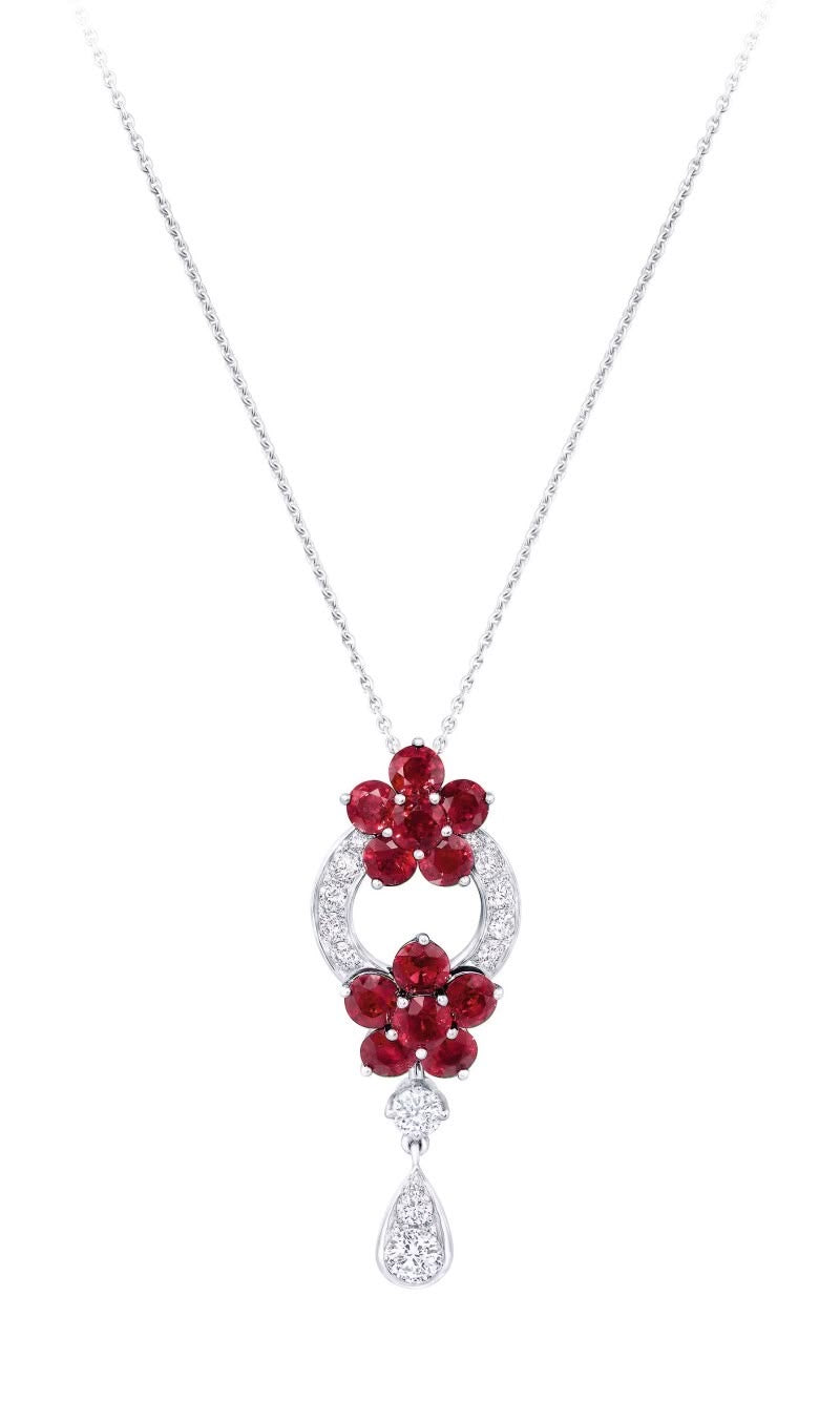 Ruby Blossom Drop Pendant