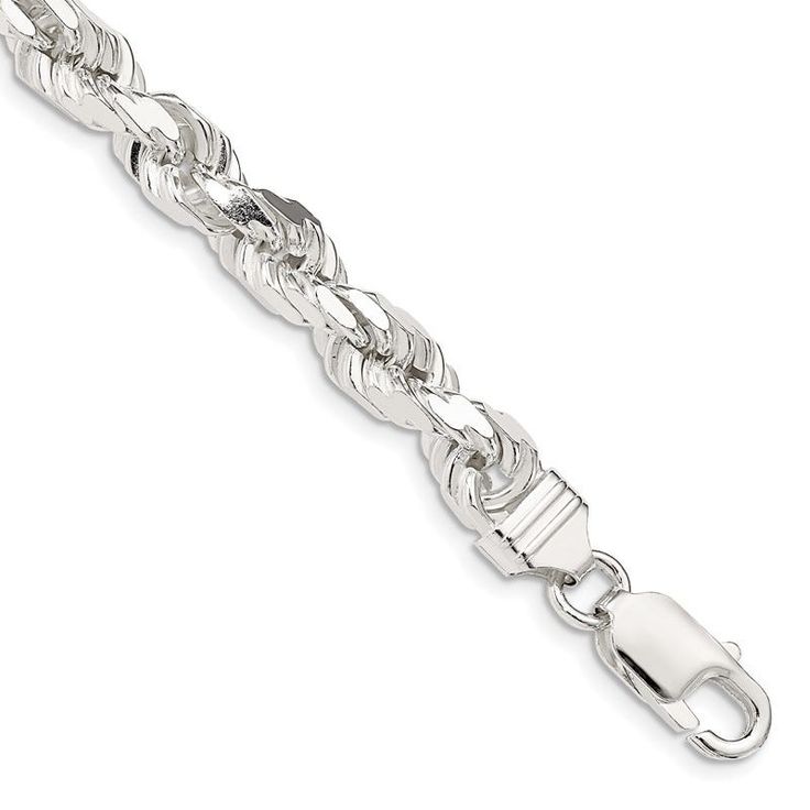 Silver Diamond-Cut Rope Chain Bracelet