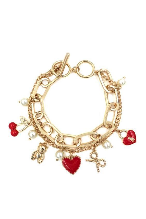 Cherry Kiss Teddy Charm Bracelet