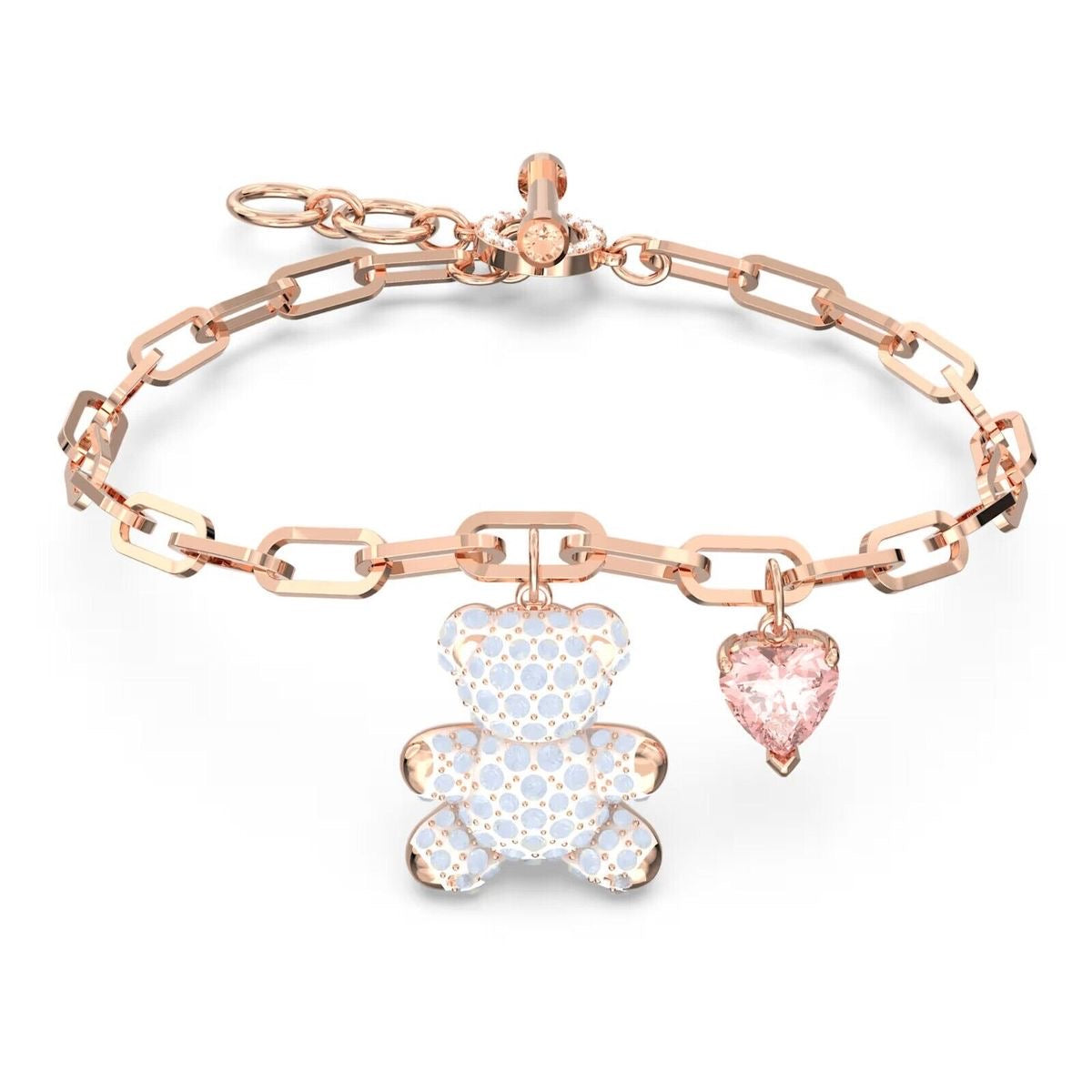 Rose Gold Teddy & Heart Charm Bracelet
