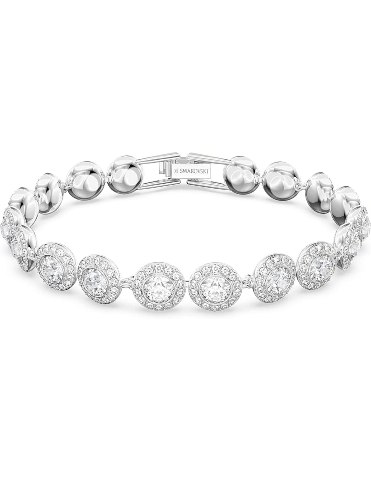 Floral Crystal Silver Bangle Bracelet