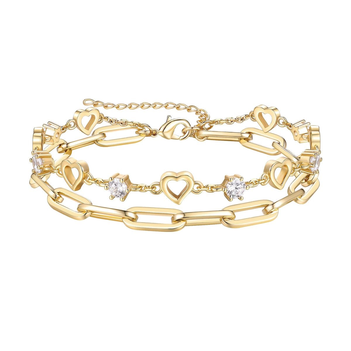 Golden Heart Duo Chain Bracelet