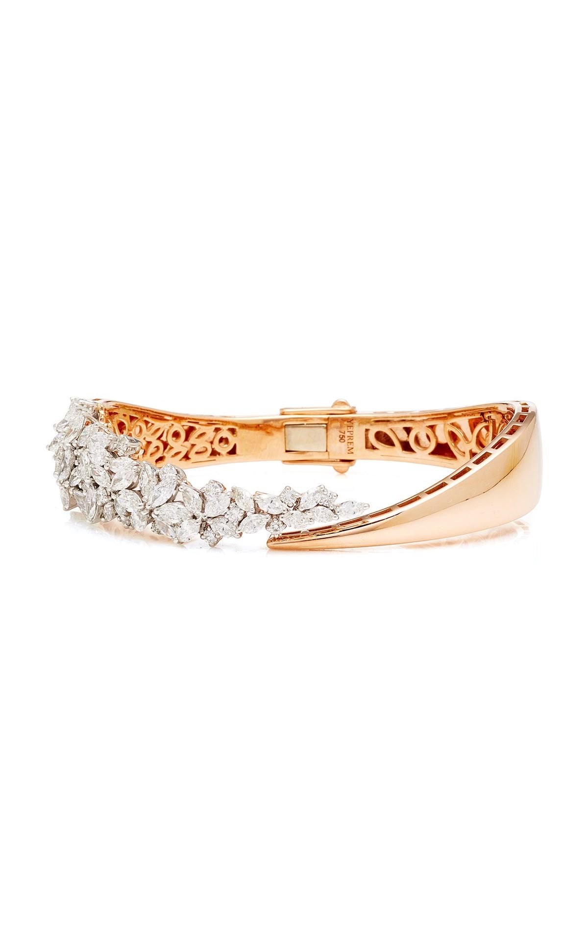 Rose Gold Diamond Leaf Cluster Bangle kada