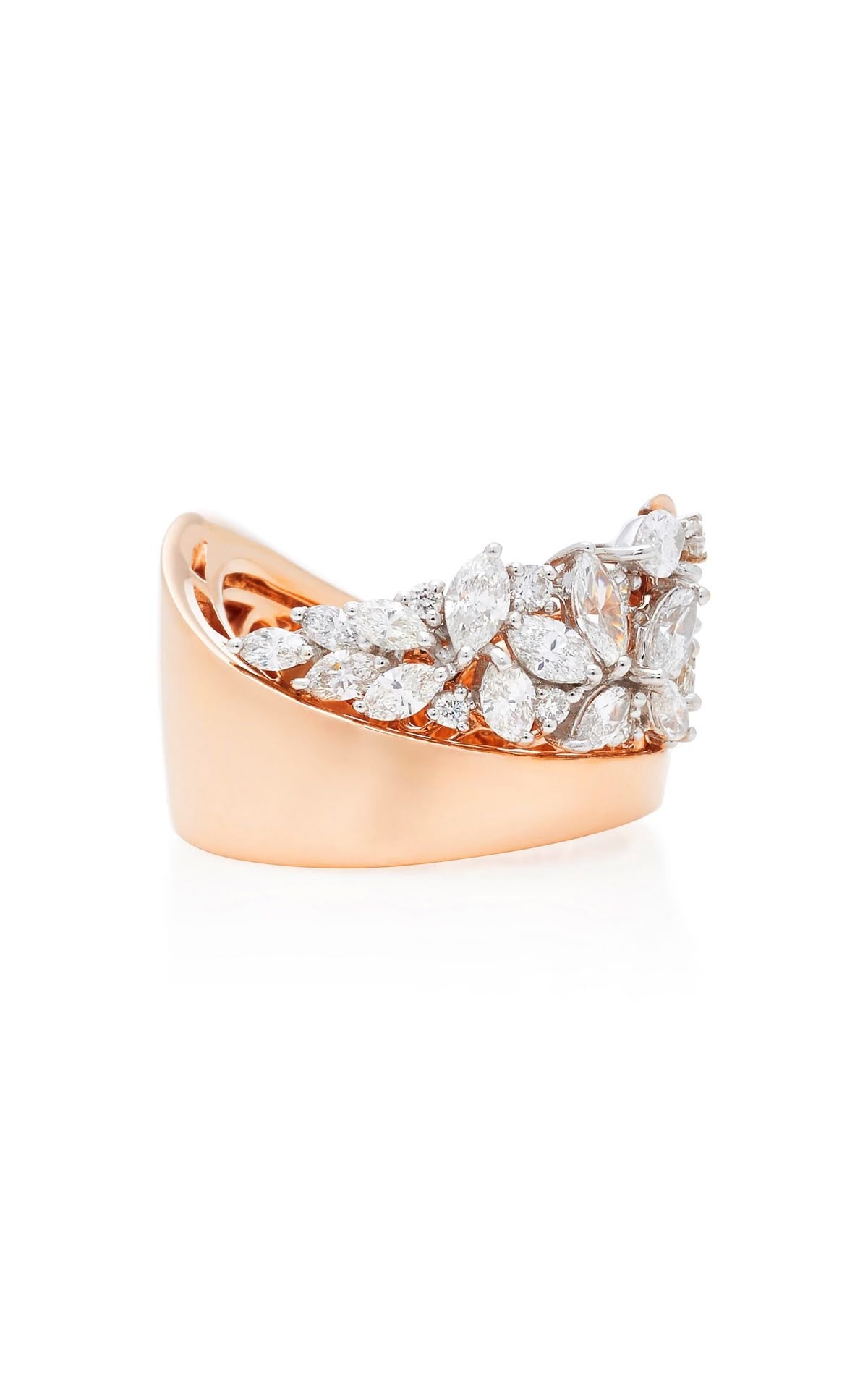 Curved Rose Gold Floral Diamond Bangle kada