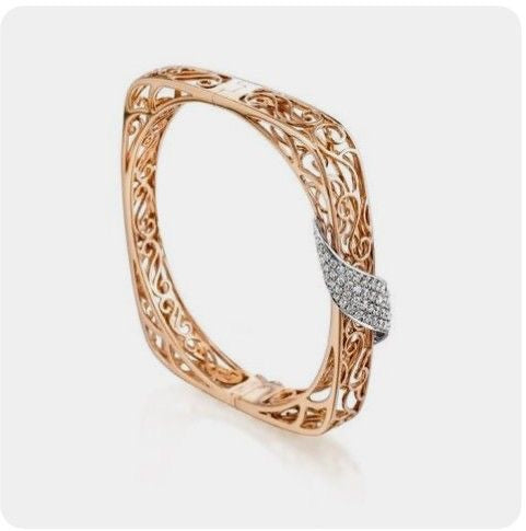 Filigree Rose Gold Diamond Accent Bangle kada