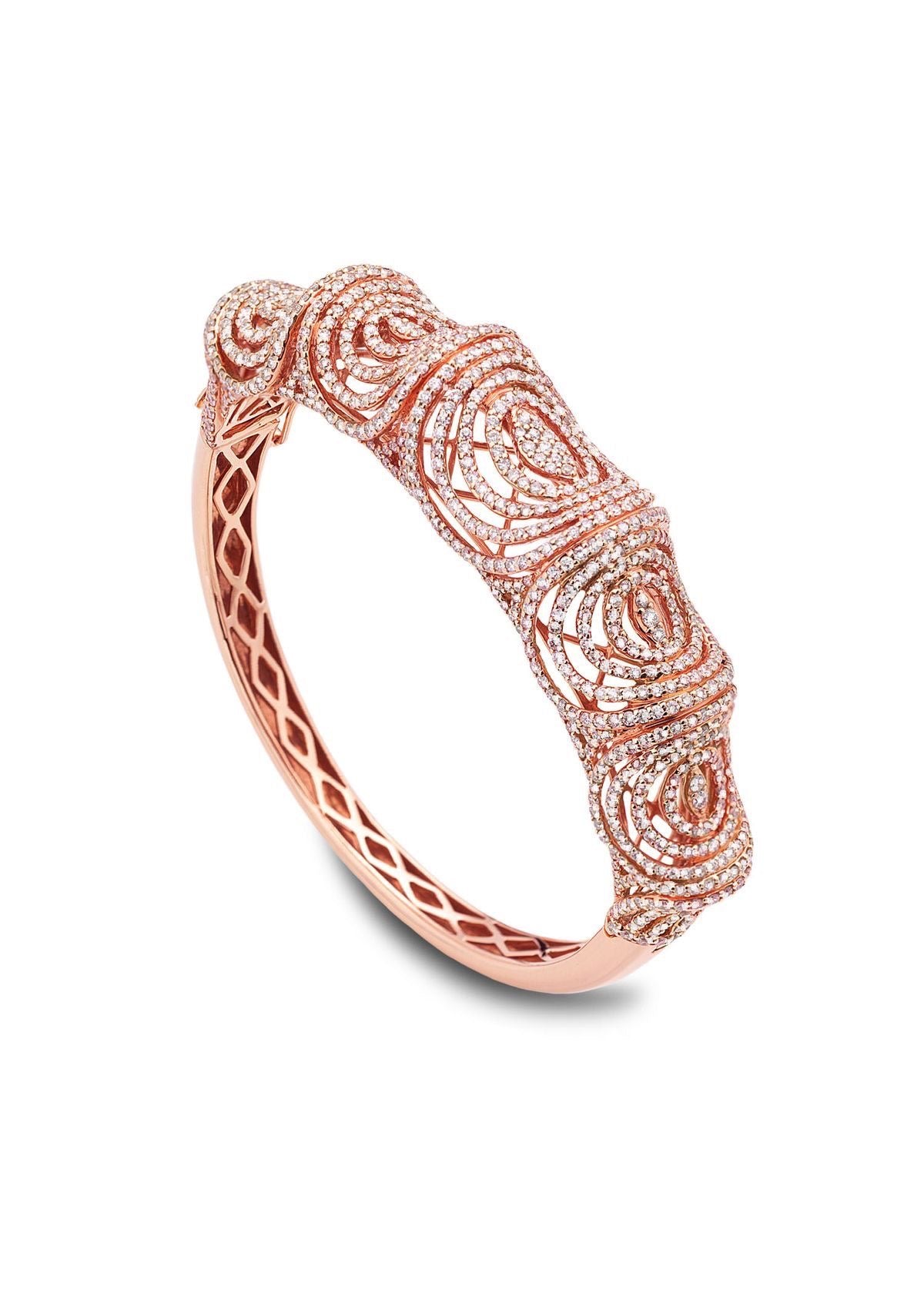 Spiral Lace Diamond Rose Gold Bangle kada