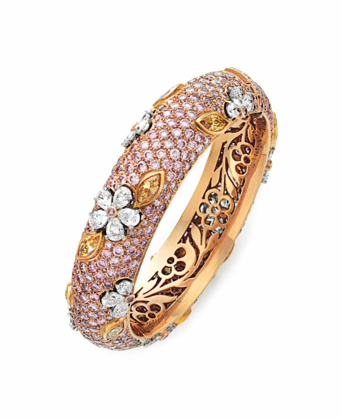Pink Sapphire Floral Heritage Bangle kada